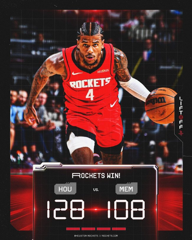 7人上双！火箭128-108大胜灰熊 字母哥空砍38+11雄鹿不敌公牛