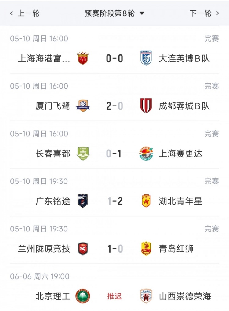 海港B队0-0闷平仍扩大北区领跑优势至4分 湖北青年星逆转登顶南区 海港B队0-0闷平仍扩大北区领跑优势至4分 湖北青年星逆转登顶南区