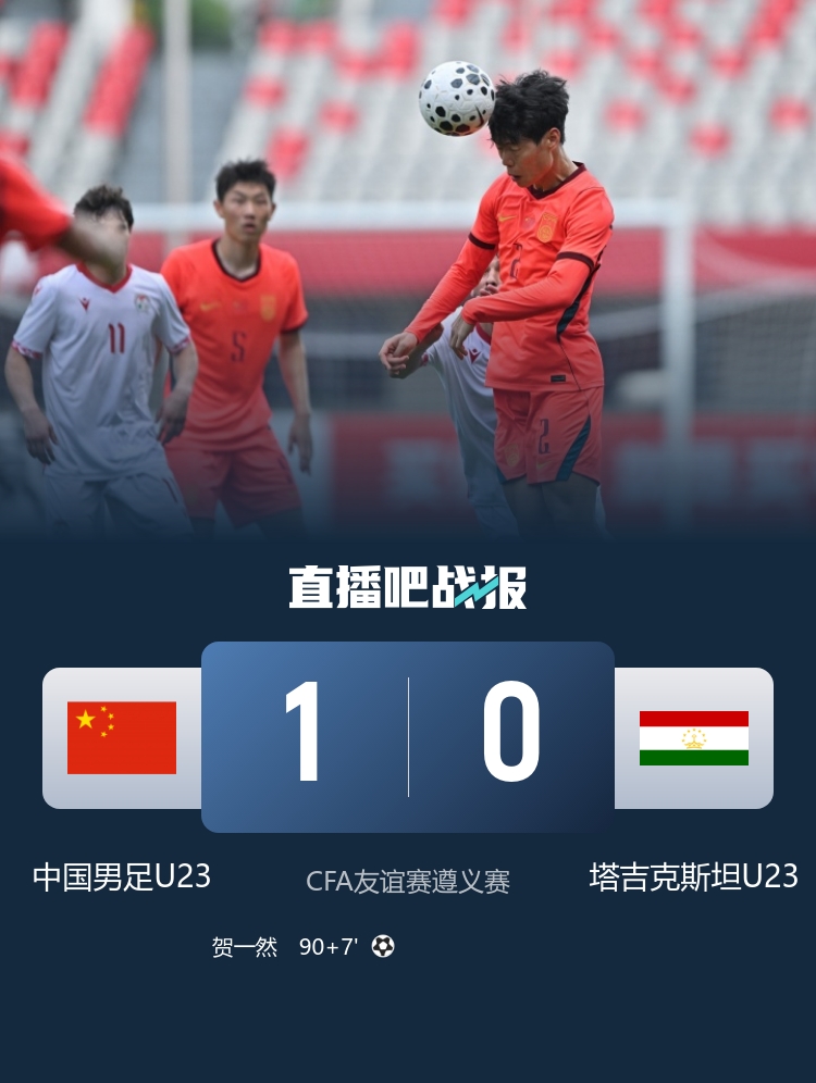贺一然读秒头槌绝杀 U23国足1-0塔吉克斯坦