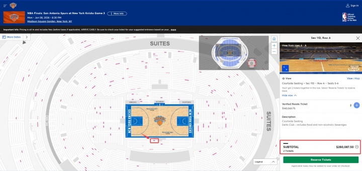 G3场边第二排双座标价28万美元 创NBA季后赛票价新高 G3场边第二排双座标价28万美元 创NBA季后赛票价新高